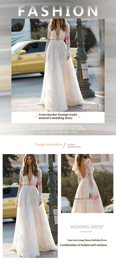 Vestido de Novia Elegante con Mangas de Encaje para Cena y Eventos - Image 12