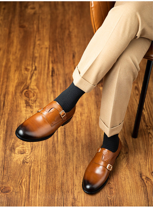 Zapatos de Cuero Ejecutivo Retro con Doble Hebilla - Estilo Clásico para Hombre - Image 15