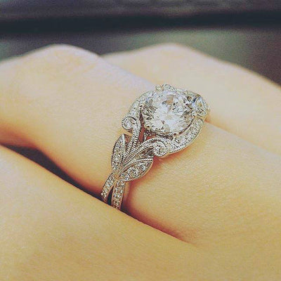 Anillo de Compromiso Diamante Hoja de Árbol Estilo Europeo Americano