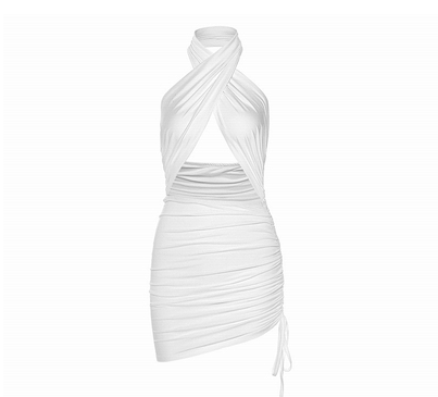 Vestido Elegante Backless de Color Sólido con Cuello Halter
