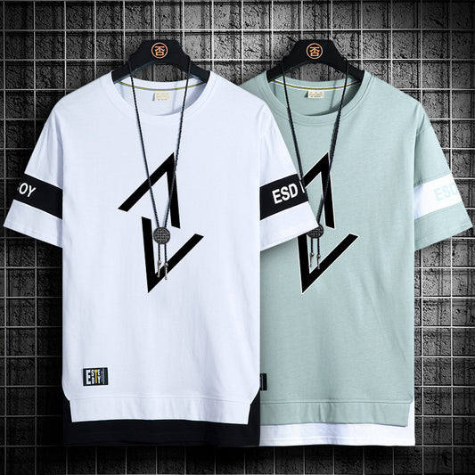 Playera Estampada de Dos Capas para Hombre - Cuello Redondo Casual de Verano