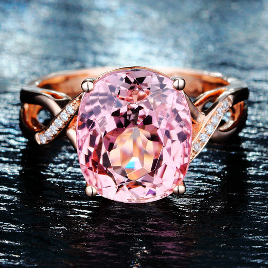 Anillo de Turmalina con Cristal Rosa y Circonitas - Diseño de Moda Europeo - Image 2