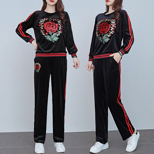 Conjunto Deportivo Mujer con Blusa Manga Larga y Pantalón Ajustado Diamantes Rosa