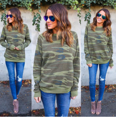 Chaqueta Suéter Camuflaje Manga Larga para Mujer
