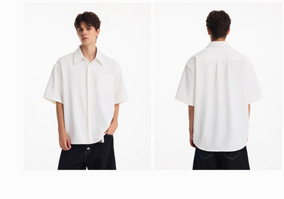 Camisa Retro Americana de Manga Corta Color Liso para Hombre - Image 14
