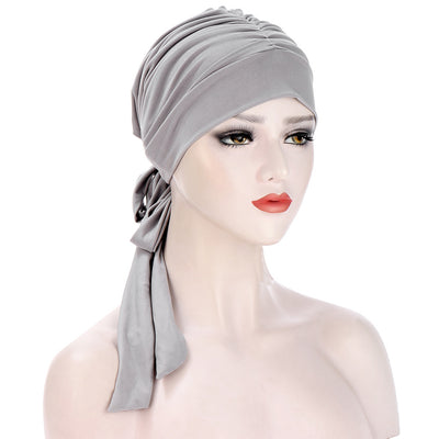 Turbante Largo con Lazo de Cristal de Cáñamo en Color Puro - Image 17