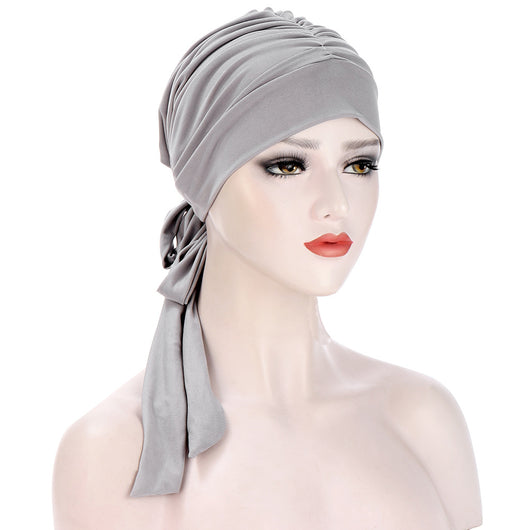 Turbante Largo con Lazo de Cristal de Cáñamo en Color Puro - Image 17