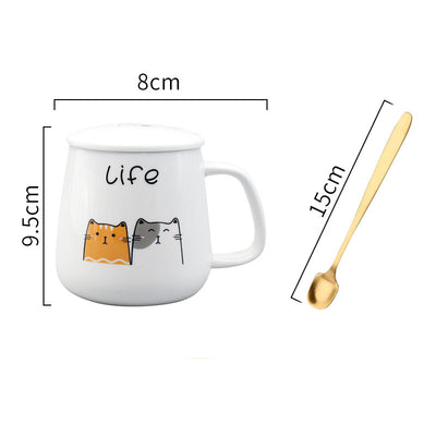 Taza de Cerámica Gato Kawaii con Tapa y Cuchara para Café - Image 3