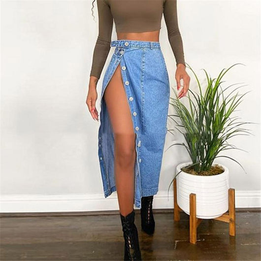 Falda Denim Casual con Abertura Lateral - Estilo Europeo y Estadounidense - Image 4