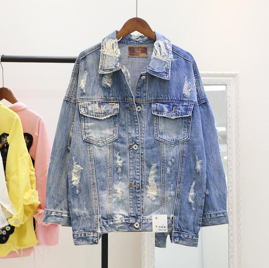 Chaqueta Denim Corta Desgarrada Estilo Urbano
