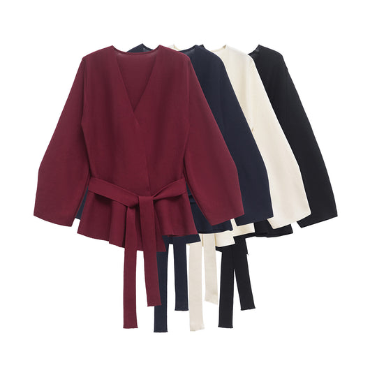 Blusa Tejida Larga con Cinturón para Mujer - Elegancia Moderna