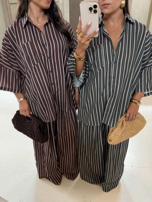 Traje de Pantalón Ancho y Camisa a Rayas - Image 12