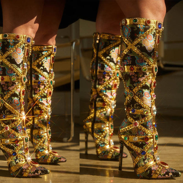 Tacones Stiletto con Cristales Brillantes - Zapatos de Tacón Alto para Mujer