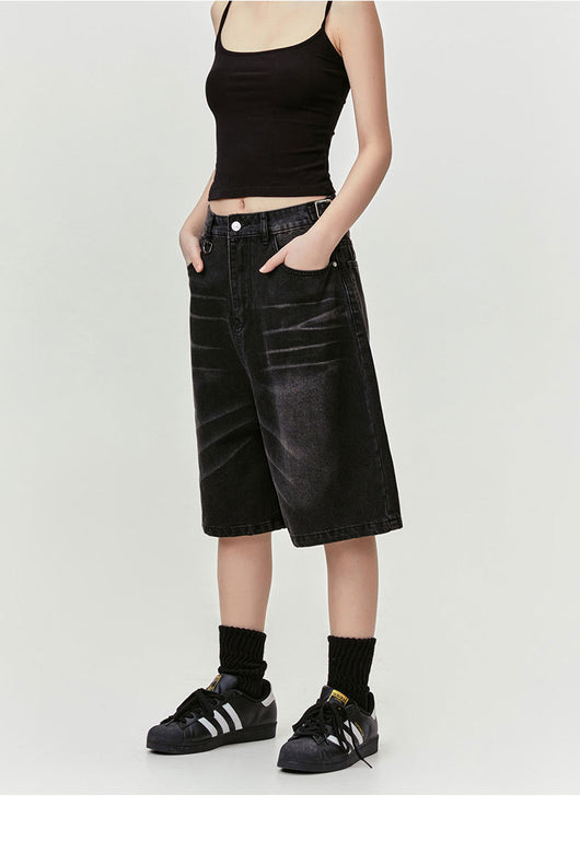 Pantalones Vaqueros Cropped Retro Americano con Patrón Barba de Gato Delavado - Image 8