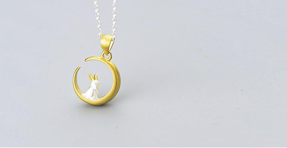 Collar Plata 925 Conejo Luna Mori - Dije Clavícula Corto Regalo