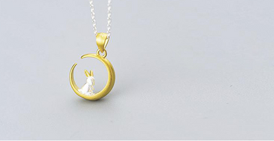 Collar Plata 925 Conejo Luna Mori - Dije Clavícula Corto Regalo