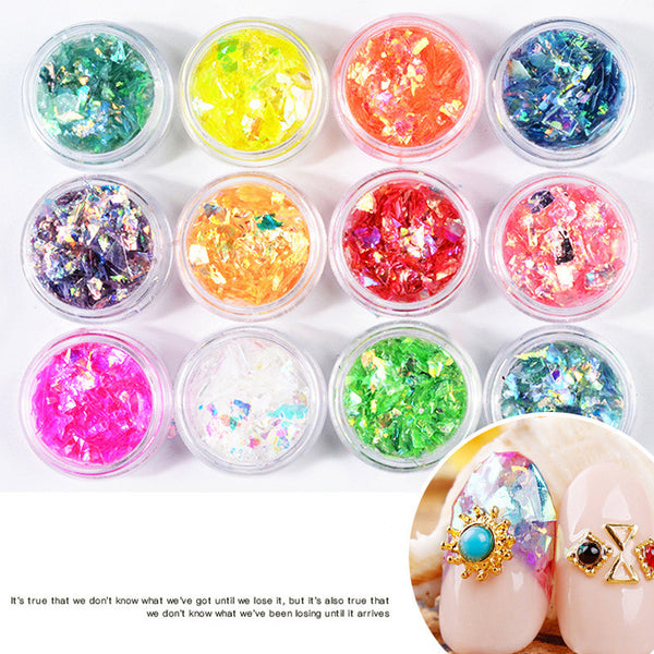 Papel de Concha para Diseño de Uñas - 12 Colores Brillantes