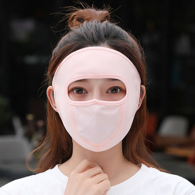 Light pink ice silk sun protection mask with ear loops and neck coverage, featuring small ventilation holes. - Image 40