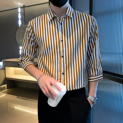 Camisa Casual de Rayas Blancas y Negras para Hombre - Image 7