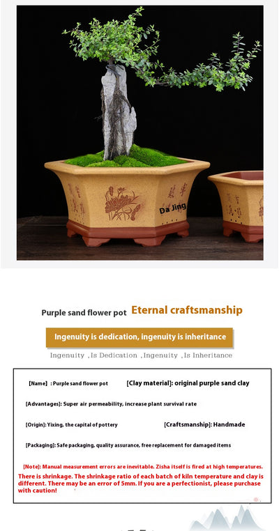 Maceta Hexagonal de Barro Yixing Púrpura Grande para Bonsái y Plantas de Sala - Image 10