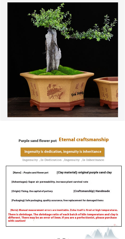Maceta Hexagonal de Barro Yixing Púrpura Grande para Bonsái y Plantas de Sala - Image 10