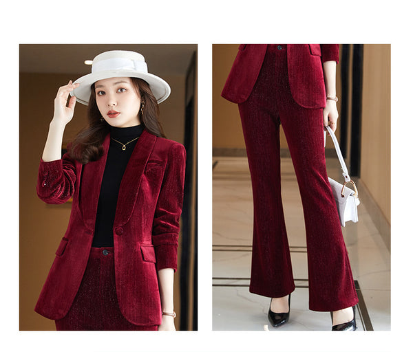 Conjunto Elegante de Terciopelo Dorado - Blusa Manga Corta y Pantalón - Image 6
