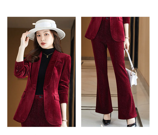 Conjunto Elegante de Terciopelo Dorado - Blusa Manga Corta y Pantalón - Image 6