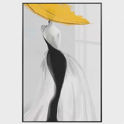 Cuadro Abstracto Mujer Moderna Sombrero Amarillo - Arte Óleo Nórdico Lujo para Sala - Image 5