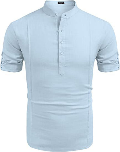 Camisa Lino Henley Hombre Manga Corta Casual Playa Verano - Image 7
