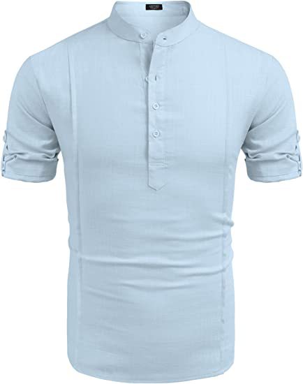 Camisa Lino Henley Hombre Manga Corta Casual Playa Verano - Image 7
