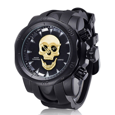Reloj de Hombre Calavera Diseño Atrevido Esfera Grande Correa de Silicona Cuarzo - Image 4