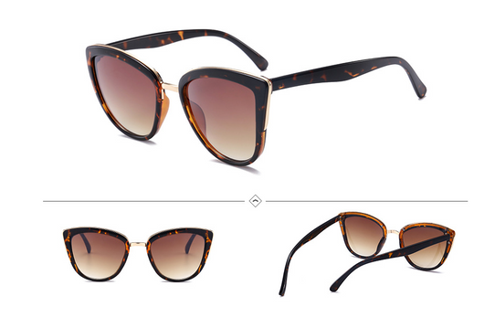 Female cat-eye sunglasses with clear marbled plastic frames, pink mirrored lenses, and gold-tone accents. - Image 5
