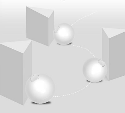 White smart automatic interactive cat toy ball with a red indicator light, being activated by a hand pressing its button. - Image 4