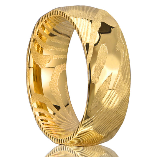 Anillo de Acero Damasceno Chapado en Oro 18K de 8mm - Image 2