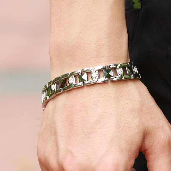 Pulsera de Pareja en Acero Titanio con Cristales Brillantes