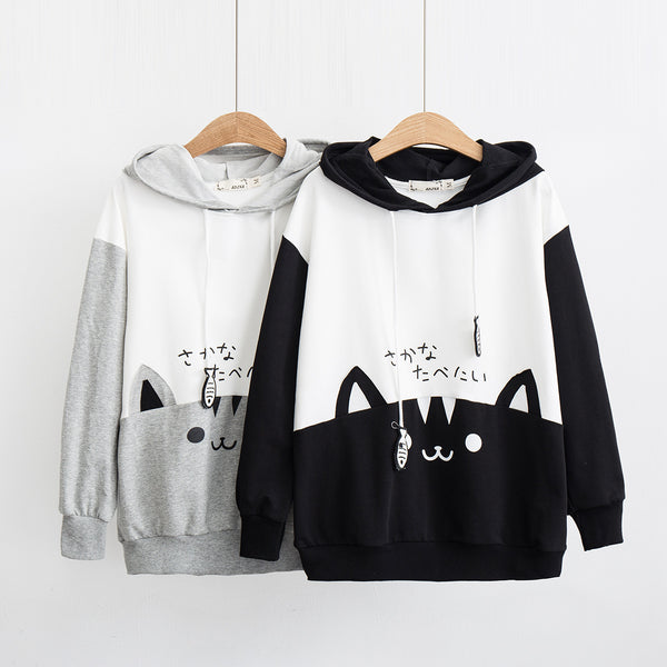 Sudadera con Capucha Estampado Gato Mori Kawaii para Mujer