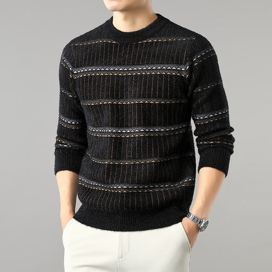 Suéter Grueso de Cuello Redondo para Hombre con Forro Polar y Textura de Visón Sintético - Image 8