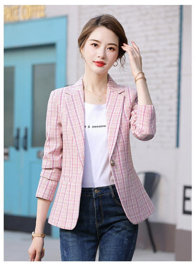 Blazer Cuadros Estilo Coreano Casual Británico - Image 13