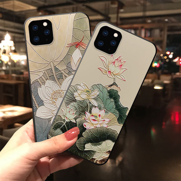 Funda Teléfono Flor de Loto Oriental con Pájaro