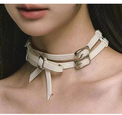 Collar de Cuero Blanco con Moño Elegante para Mujer - Image 14