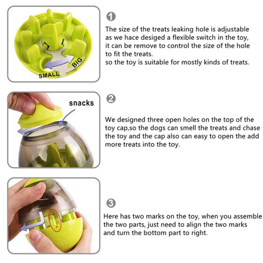Lime green and transparent egg-shaped pet food dispenser toy, 100mm wide and 117mm tall, for slow feeding. - Image 5