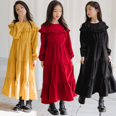 Vestido Infantil Estilo Occidental de Pana con Manga Larga - Image 9