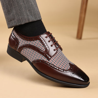 Zapatos Casuales de Cuero con Patrón Pata de Gallo para Hombre - Image 57