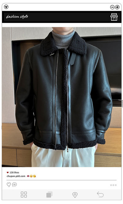 Chaqueta Acolchada de Cuero para Hombre con Cuello Polo - Image 8