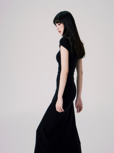 Vestido Entallado de Punto con Cuello Medio y Manga Corta para Mujer - Image 6