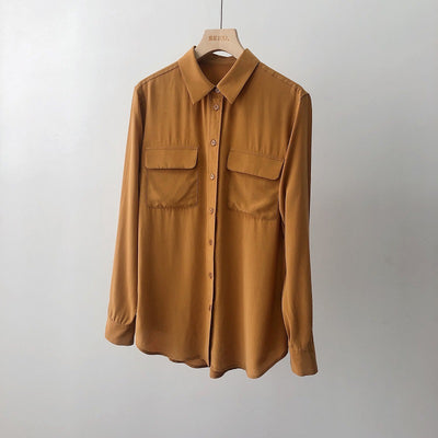 Blusa de Seda con Cuello Cuadrado y Bolsillos - Image 3
