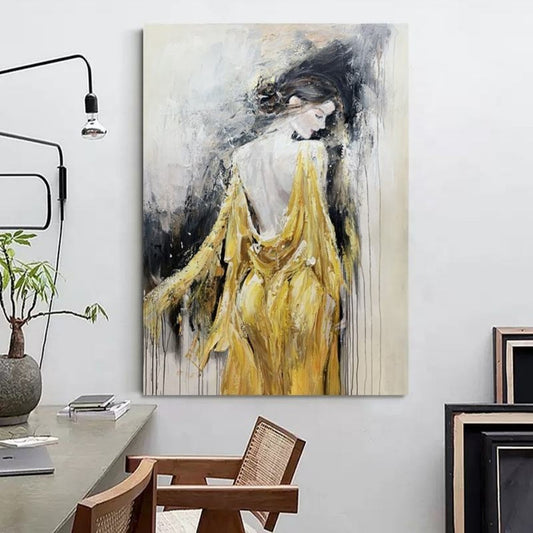 Cuadro Óleo Artesanal Mujer Elegante Moderna - Lienzo Texturizado sin Marco