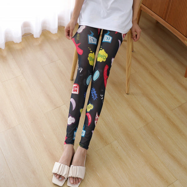 Leggings de Malla Transparente para Mujer - Pantalones Elásticos Estampado Flores