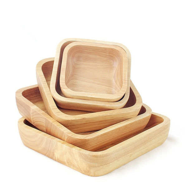 Plato Cuadrado de Madera de Caucho Japonesa