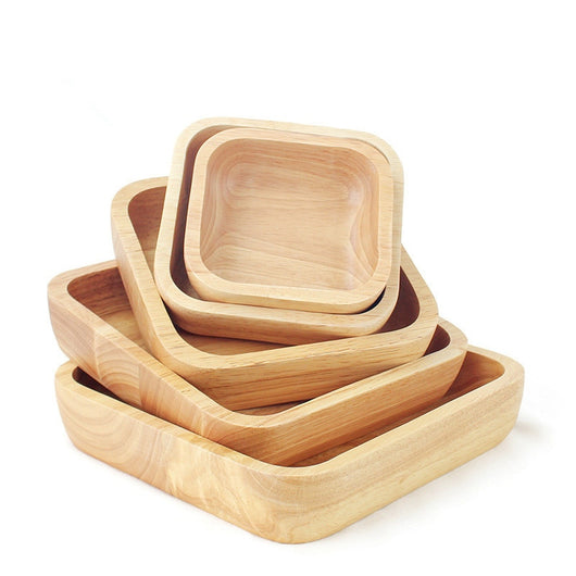 Plato Cuadrado de Madera de Caucho Japonesa
